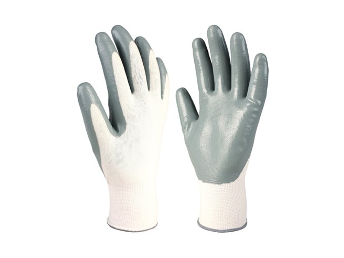 Guantes De Poliéster Y Palma De Nitrilo (talla 9) Color Blanco Y Gris