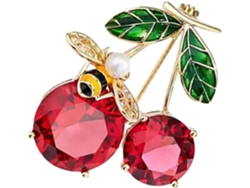 Broche De Mujer Ciieeo Con Diseño De Cereza Y Abeja En Aleación Brillante, Alfiler Decorativo Para Ropa.