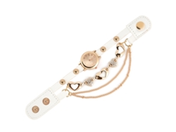 Reloj De Pulsera De Cuarzo Para Mujer, Aleación De Pu, Corazón Con Diamantes De Imitación, Esfera Redonda, Blanco.