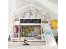 Cama Infantil Casa En El Árbol Con Tobogán Y Escalera 90 X 200 Cm, Cama Alta Infantil – 2 Estructuras Con Listones – Natural Y Blanca
