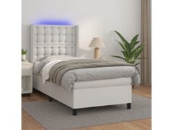 Cama Box Spring Y Colchón Led Cuero Sintético Blanco 90x200 Cm