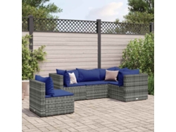 Conjunto de jardín de 5 piezas con cojines, ratán gris, DKD Home Decor