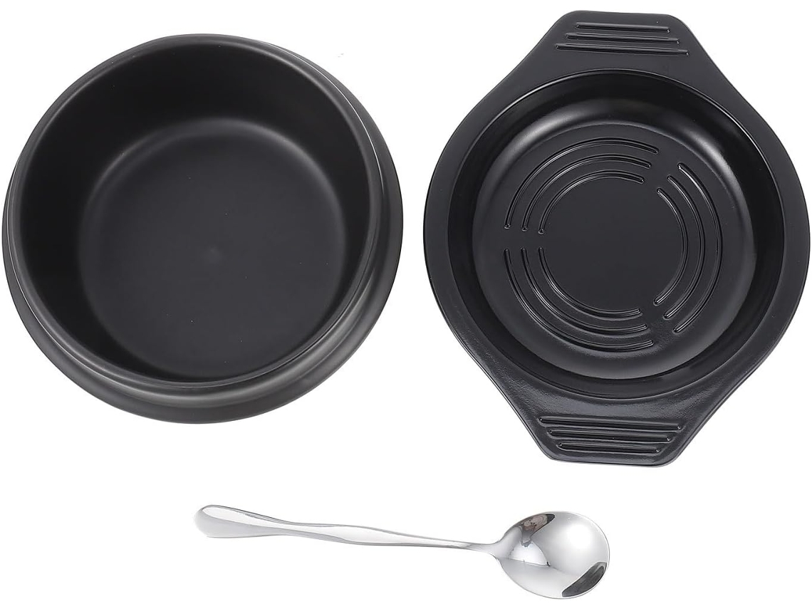 Cacerola De Cerámica De 1100 Ml Para Bibimbap Con Asa Y Tapa Extraíbles. Utensilios De Cocina Aptos Para Horno, Ideales