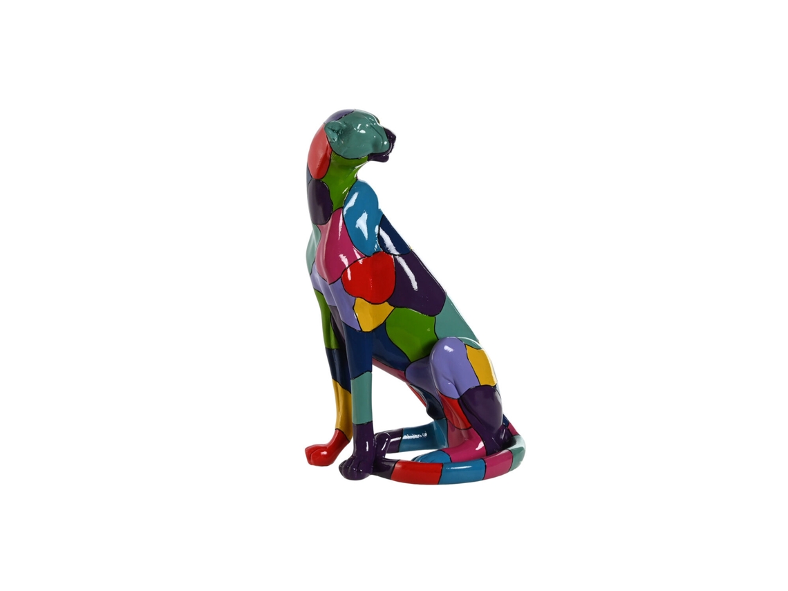 Estatueta de Pantera Multicolorida em Resina, 25x18x41cm ALEXANDRA HOUSE LIVING