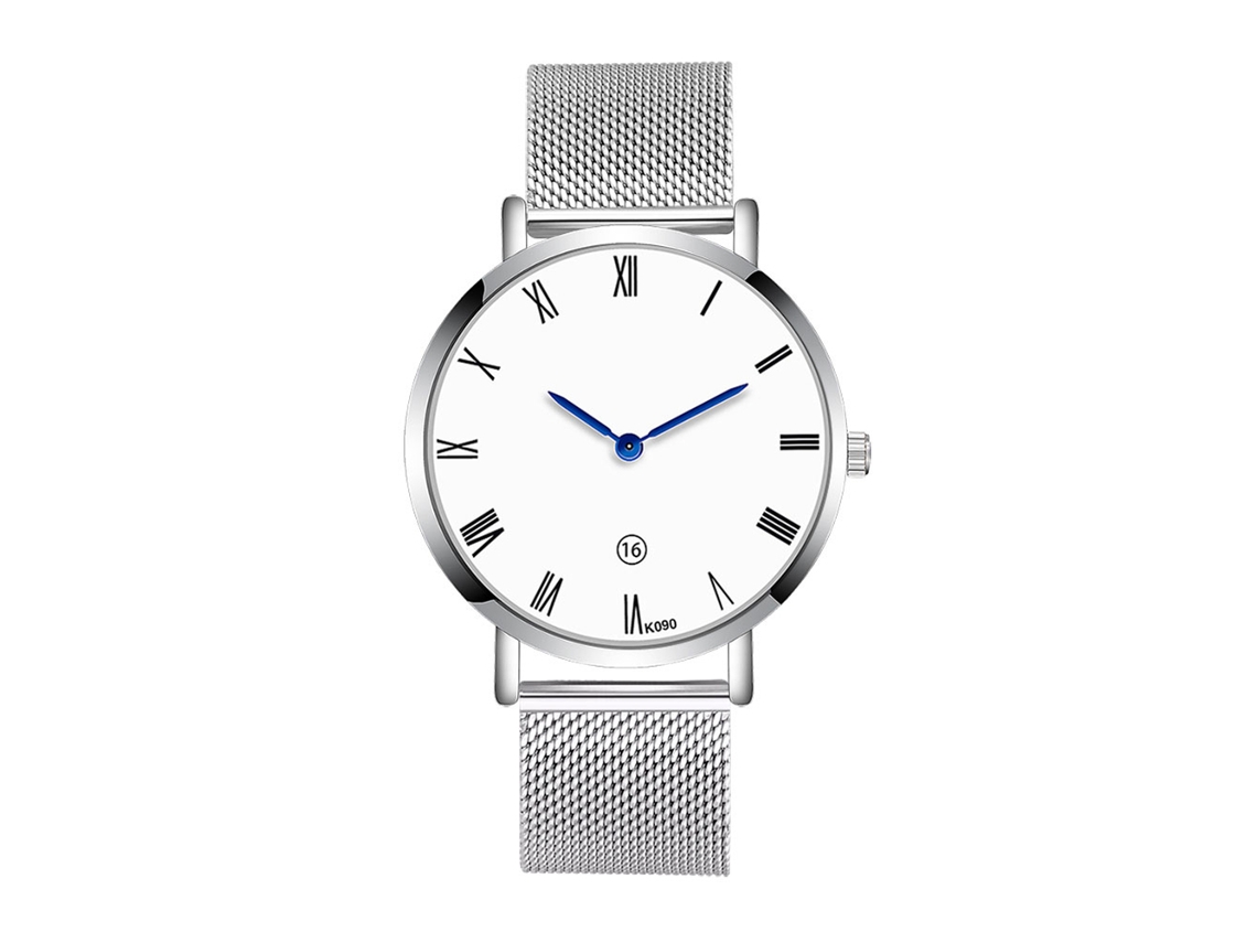 Reloj Hombre Numerales Romanos Acero Correa Malla Cuarzo Plata