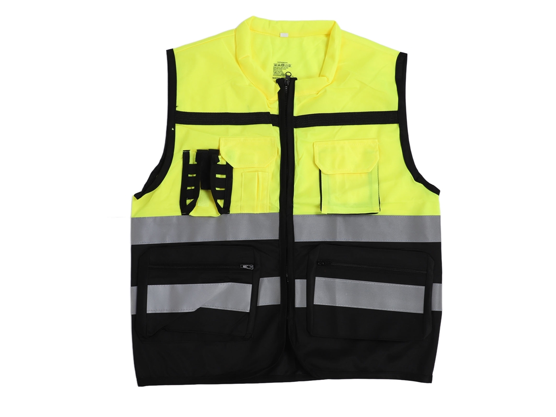Chaleco reflectante de seguridad ajustable de alta visibilidad, talla XL, amarillo y negro.