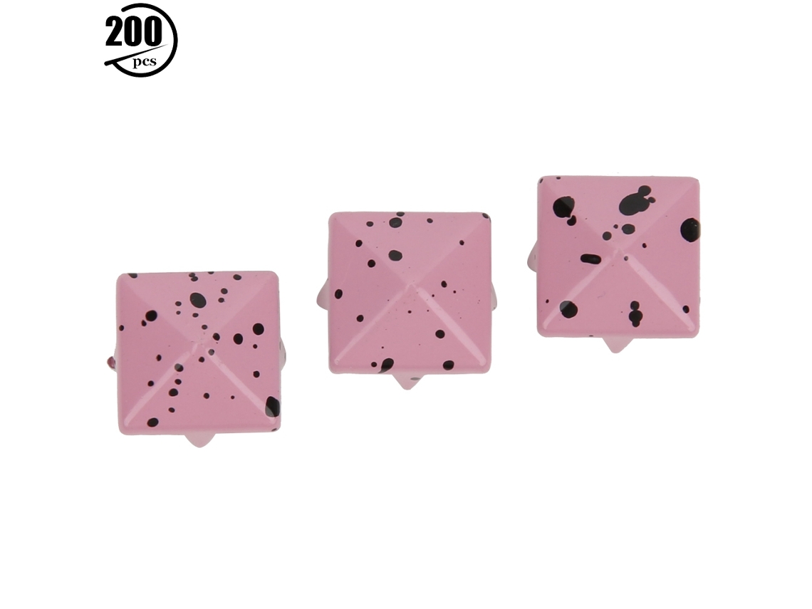 200 Tachuelas Piramidales De Metal De 10 Mm Con Base Rosa Y Punta Negra, Accesorio Decorativo Para Bolsos Y Ropa.