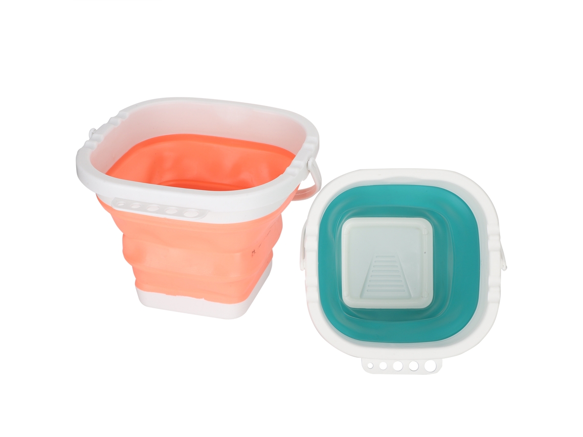 Cubos De Lavado Multiusos De Silicona Plegables Y Portátiles - Azul Y Naranja