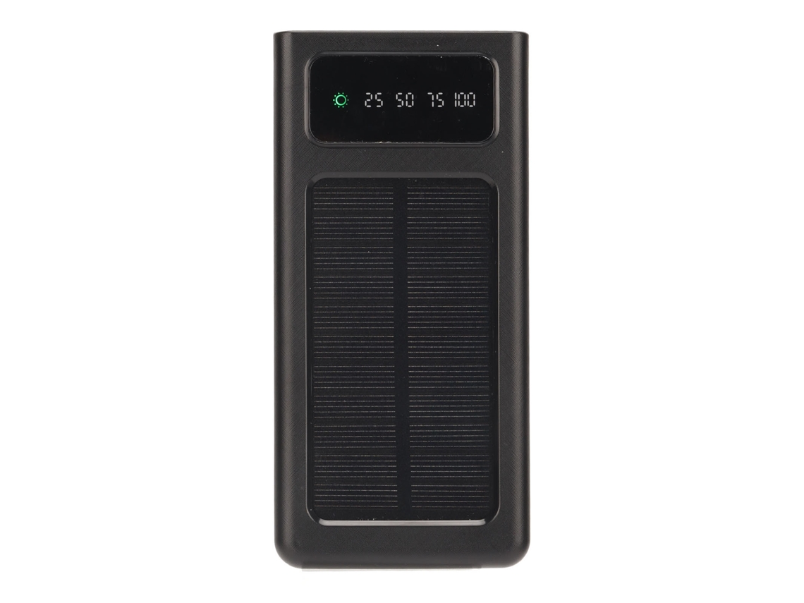 Batería Externa Solar Portátil De 20000 Mah Con Indicador De Batería, Dos Puertos De Salida Y Linterna - Negra