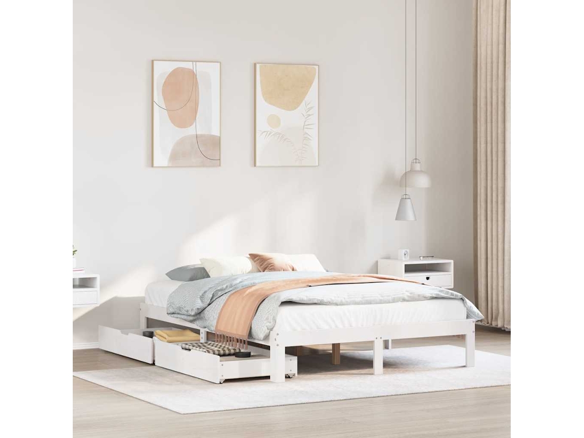 Estructura De Cama Con Cojines Madera De Pino Blanca 140x190 Cm