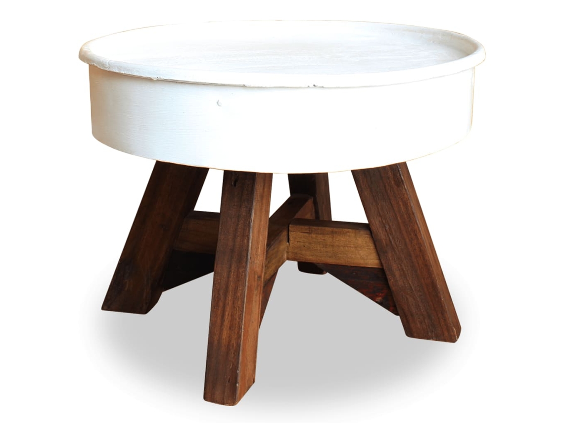 Mesa de Centro de Apoyo 60X45 Cm Madera Recuperada Maciza Blanco