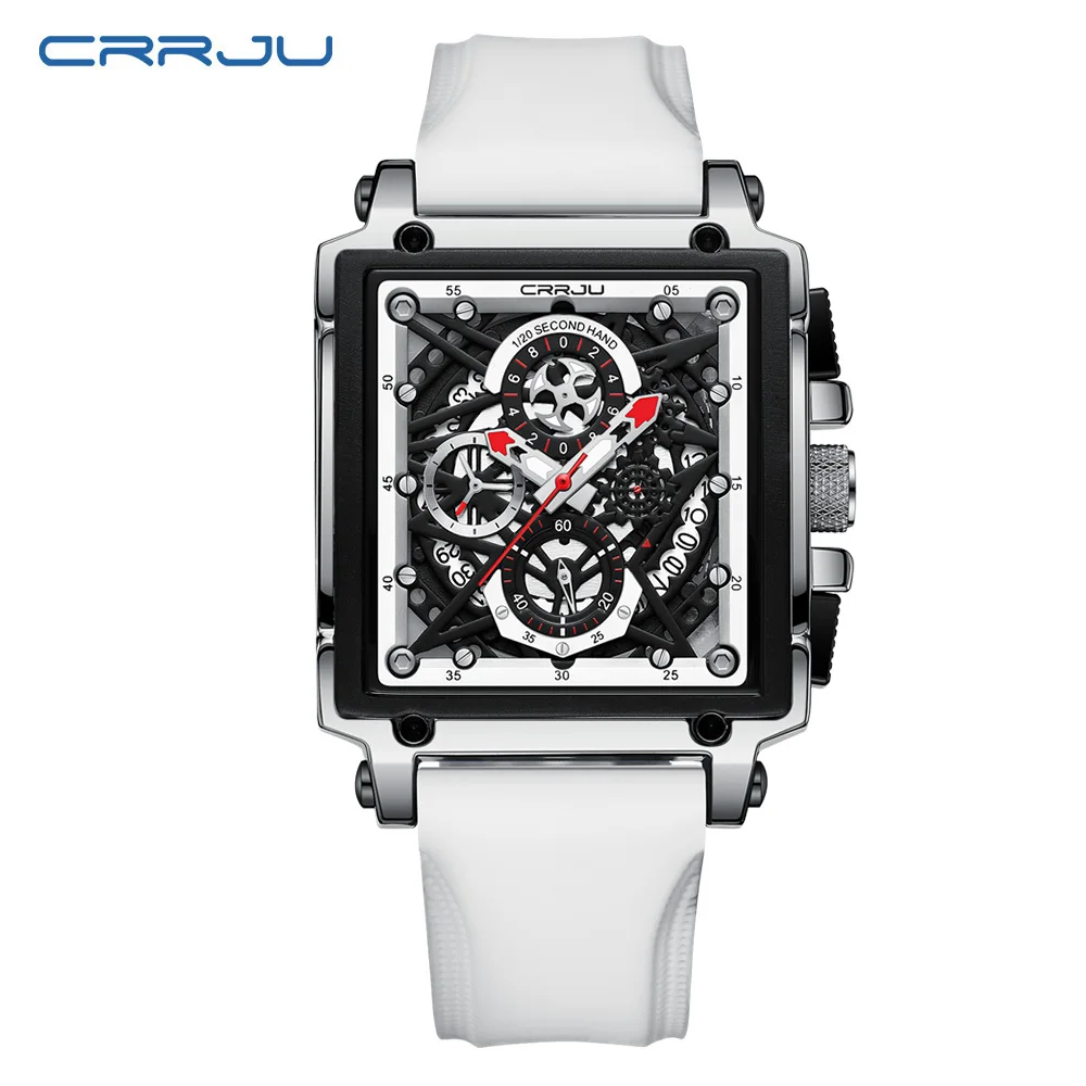 (Blanco) Reloj deportivo para hombre, esfera cuadrada multifuncional, con visualización de fecha automática.