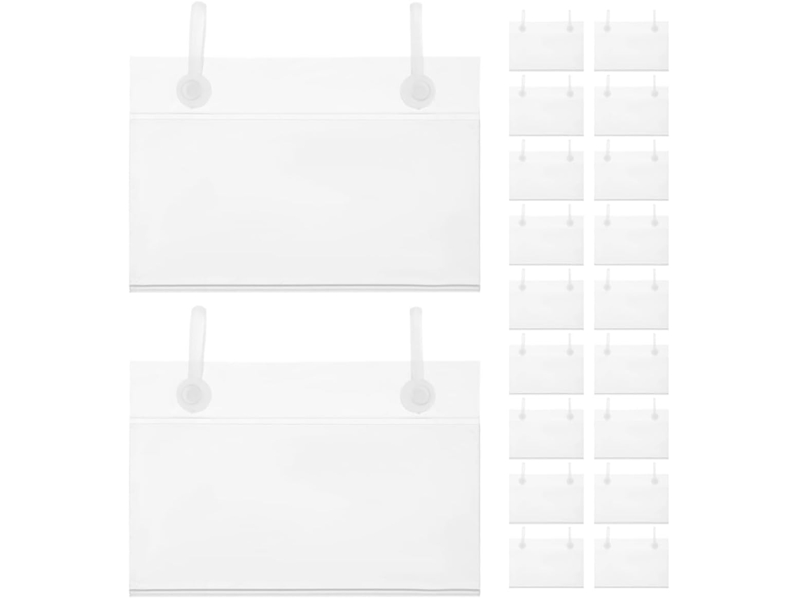 Pack de 20 Portaprecios de PVC Transparente, 80x57 mm, con Doble Gancho, Clips para Cestas y Gokoco