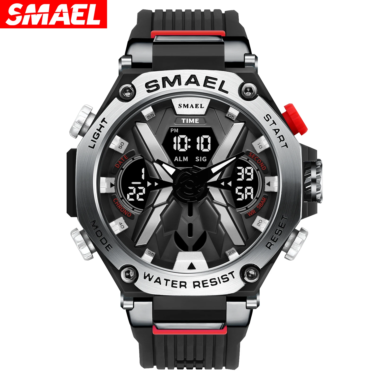 Reloj Electrónico Deportivo Multifuncional E Impermeable Para Hombre (negro Y Plateado) De Aleación.