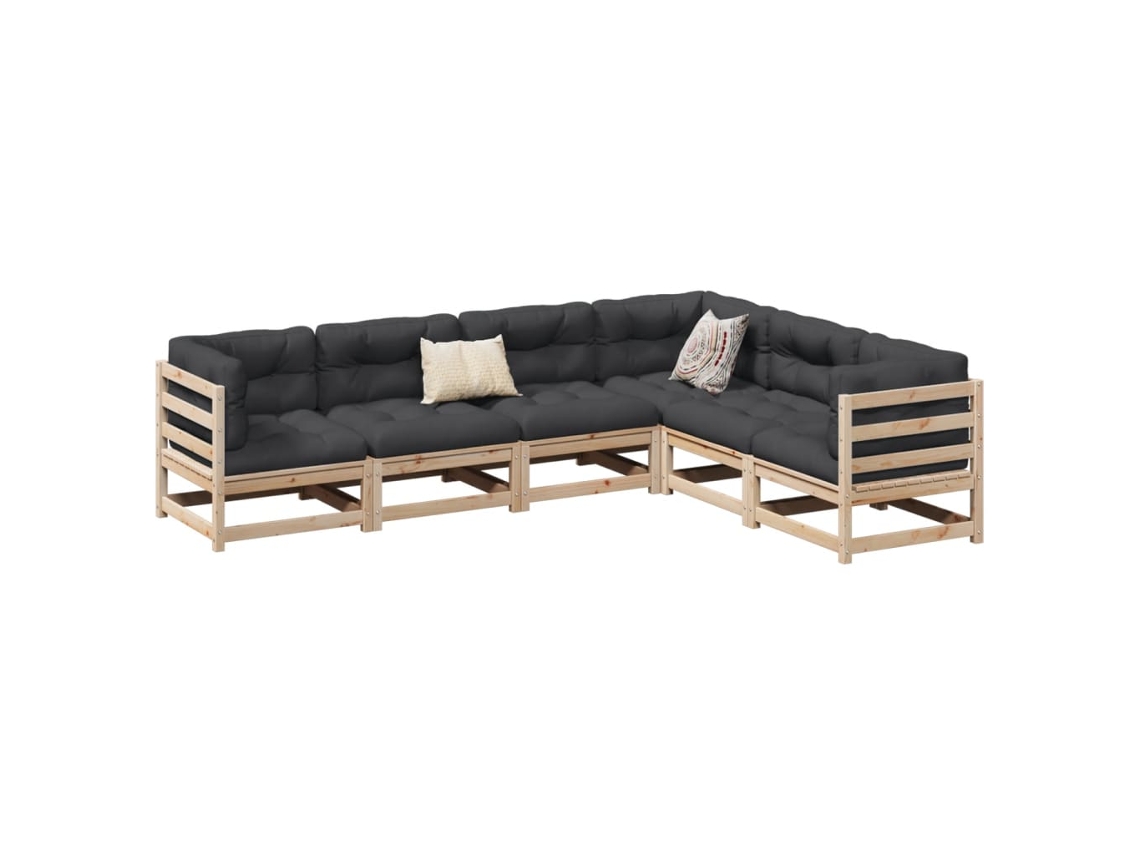 Conjunto de sofá de jardín de 6 piezas de madera maciza de pino Dkd Home Decor