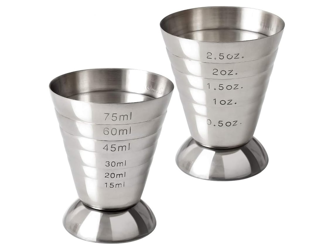 Paquete De 2 Vasos Medidores De Acero Inoxidable Para Cócteles, Aptos Para Líquidos O Bebidas Secas, Tamaño Mini Espresso*.