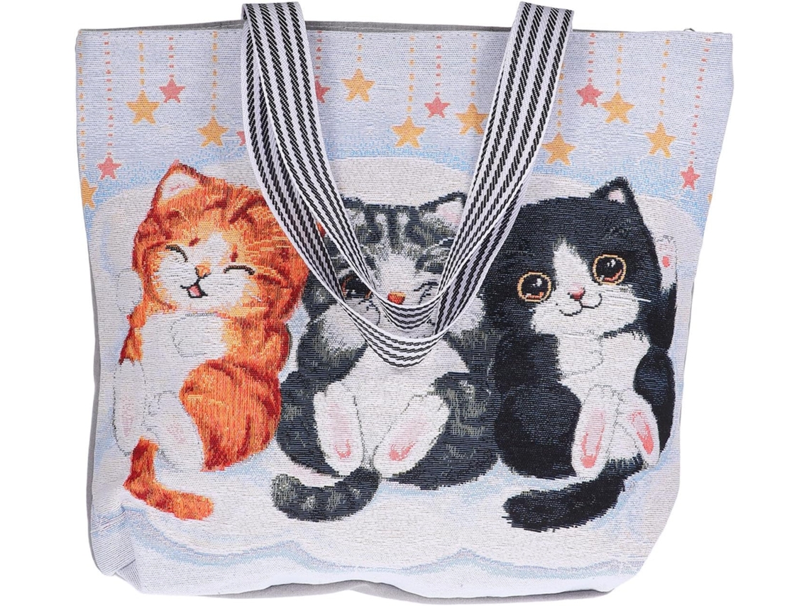 Bolsa Feminina Ciieeo Com Estampa Elegante De Gato, Leve E Resistente, Feita De Algodão E Linho, Ideal Para Estudantes.