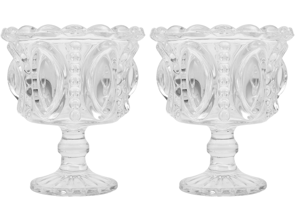 Juego De 2 Copas De Postre, De Cristal Con Tallo, Decoradas Con Relieve Para Helado.
