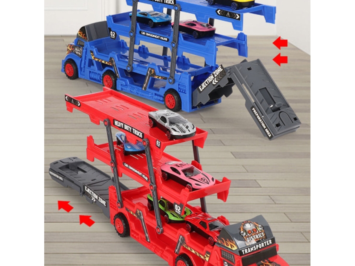 Camión Transportador De Juguetes Con 6 Mini Coches, Juego Plegable De 3 Capas.