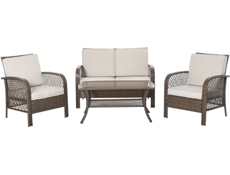 Juego De 4 muebles exterior outsunny metal 126x70x88 cm conjunto pe sofá doble y mesa café cojines lavable para terraza