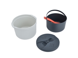 Arrocera Para Microondas De 2 Litros, Fabricada En Pp Apto Para Uso Alimentario, Con Cuchara, Tapa, Colador Y Cesta Vaporera - Naranja