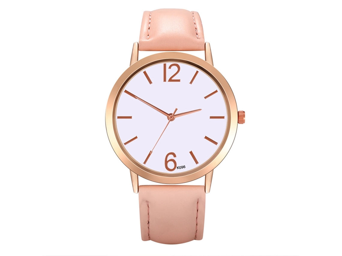 Reloj De Pulsera Analógico De Cuarzo Para Mujer, De Piel Sintética, Con Esfera Redonda Rosa.