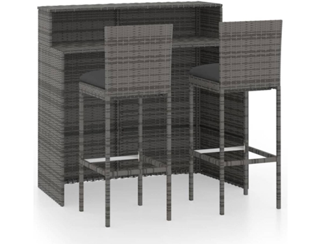 Conjunto 3 muebles de bar para jardín VIDAXL y cojines gris