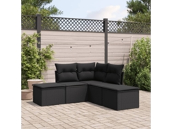 Conjunto de sofá de jardín de 5 piezas con cojines de mimbre sintético negro, Dkd Home Decor
