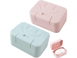 Caja De Jabón Portátil, 2 Piezas, Plato De Jabón Con Tapa, Diseño Sellado, Ideal Para Viajes Y Baño Azul/rosa
