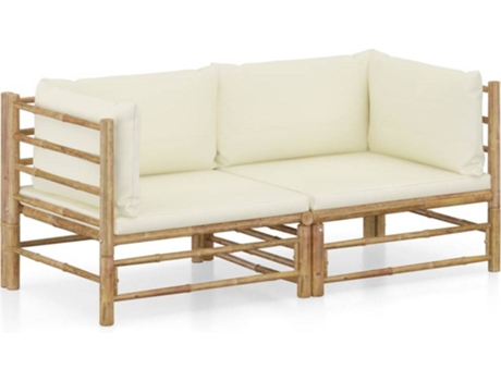 Conjunto 2 de muebles de jardín VIDAXL bambú y cojines blanco crema