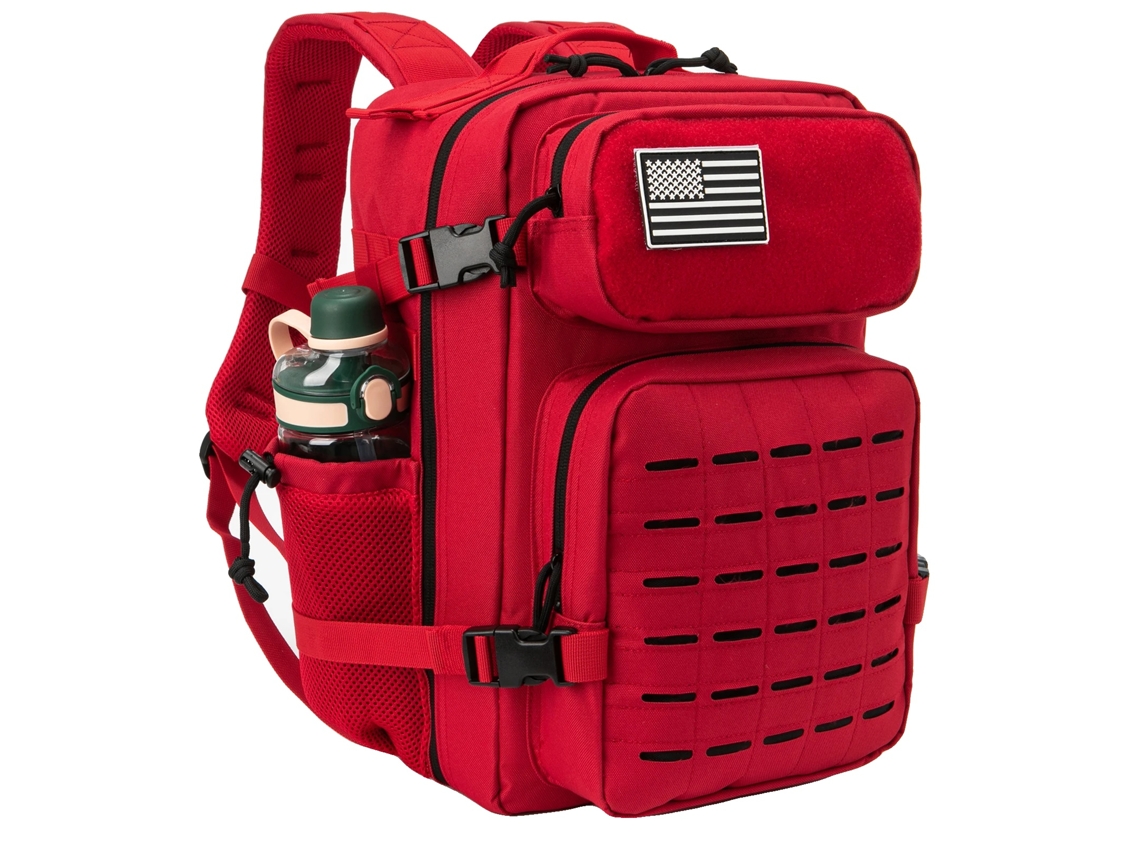 Mochila táctica, capacidad de 25 litros, diseño unisex, color rojo.