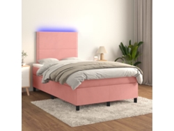 Cama Box Spring Colchón Y Led Terciopelo Rosa 120x200 Cm