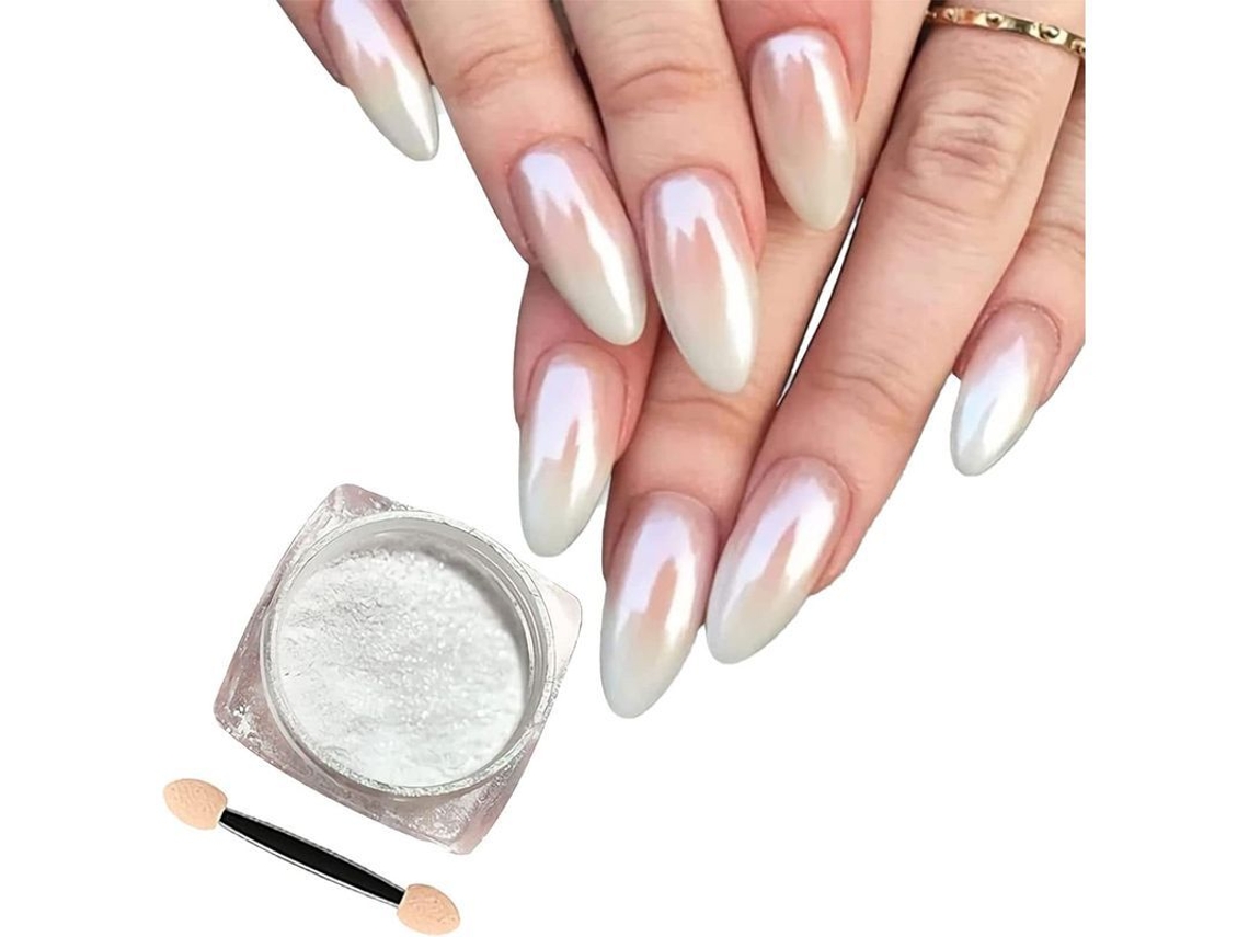 Polvo Para Uñas Cromado Perlado Blanco, Efecto Espejo Perlado Aurora Mágico, Decoración De Uñas Diy
