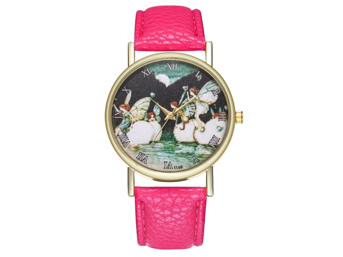 Reloj De Cuello Para Mujer Estilo Moda Estudiante Con Movimiento De Cuarzo Rojo Rosa