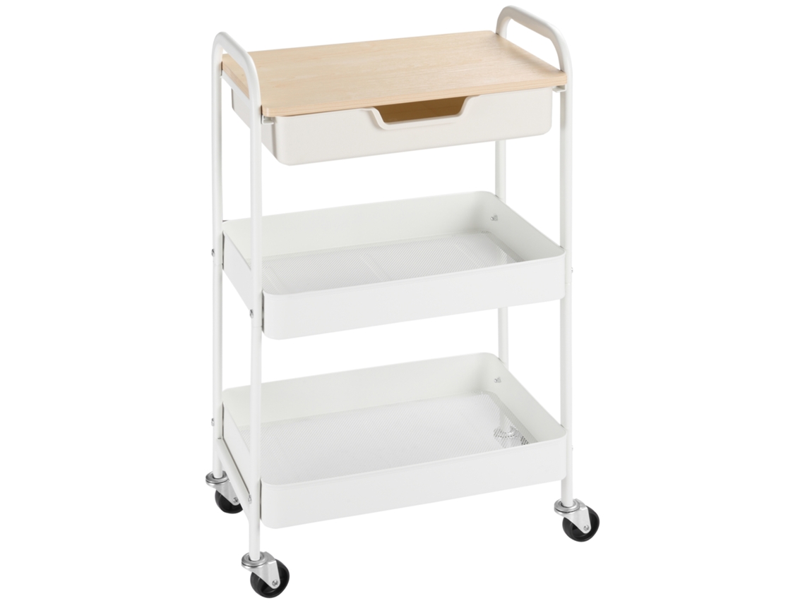 Carrito De Cocina Con Ruedas, Cajones, Cestas Y Frenos, 43,9 X 30,5 X 75,6 Cm, Blanco.