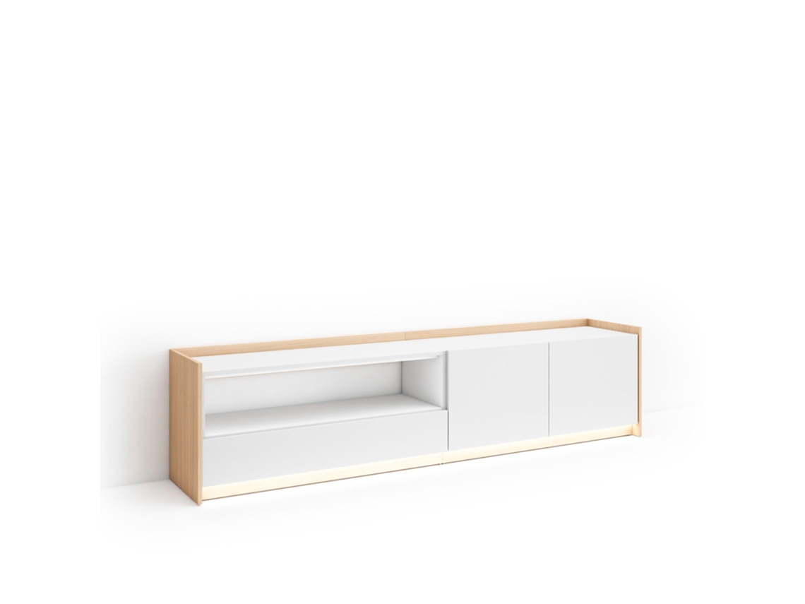 Mueble para TV, 207x37x50cm, para televisores de hasta 80'', LED, blanco y roble claro.