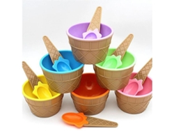 Tazones de plástico reutilizables para helado, innovador juego de tazón y cuchara para helado con diseño de doble uso y colores dulces, tazones para postre