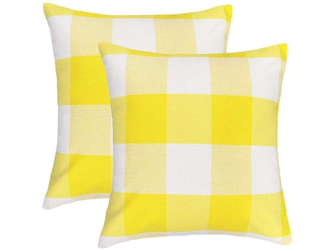 2026-fundas De Almohada De Cuadros Bufalo Estilo Rural Amarillo Y Blanco 45x45 Cm 2 Unidades