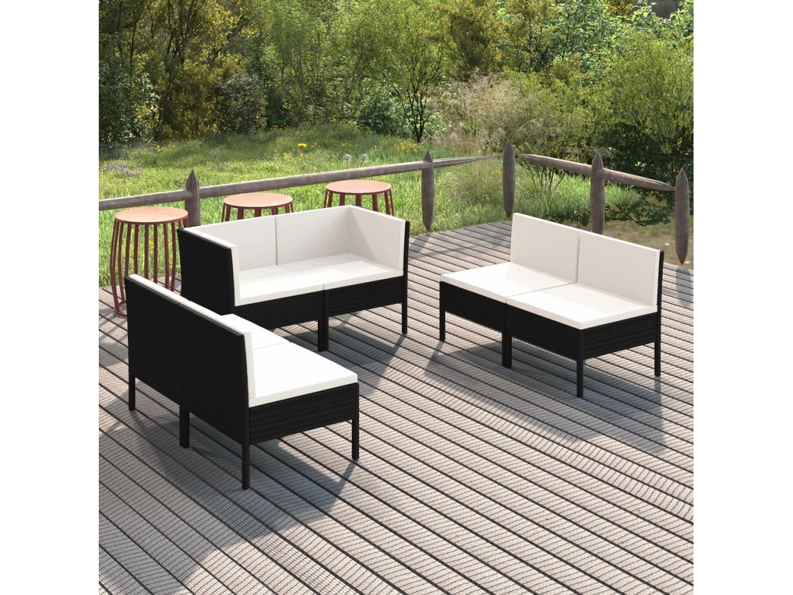 Conjunto de jardín de 6 piezas con cojines, mimbre sintético negro, DKD Home Decor