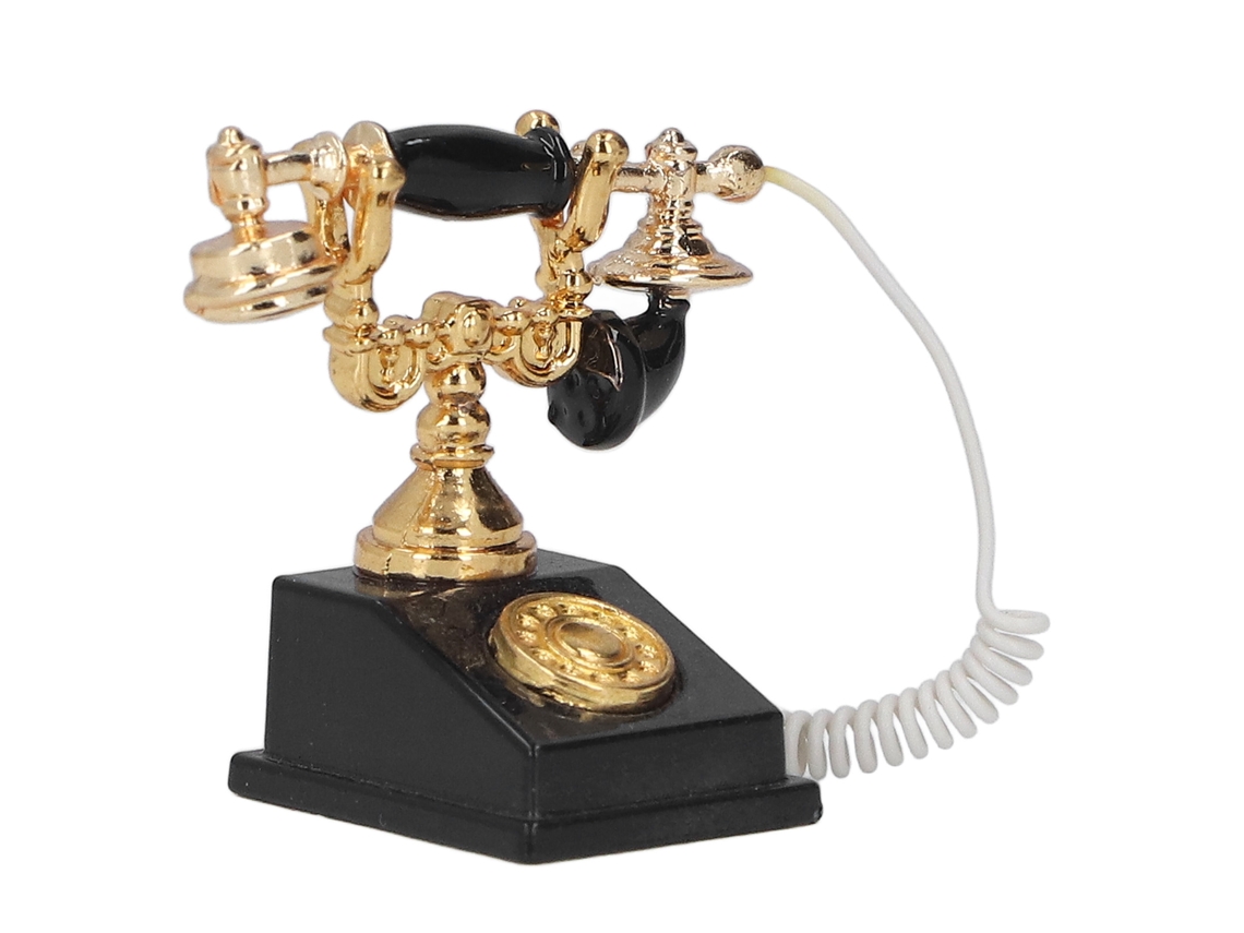 Modelo De Teléfono Miniatura Retro Europeo Vintage Para Casa De Muñecas 1:12 Negro