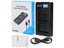 TRUYUETY Cargador USB con Base de Carga Doble y Pantalla LCD para Batería de Litio NP-FW50