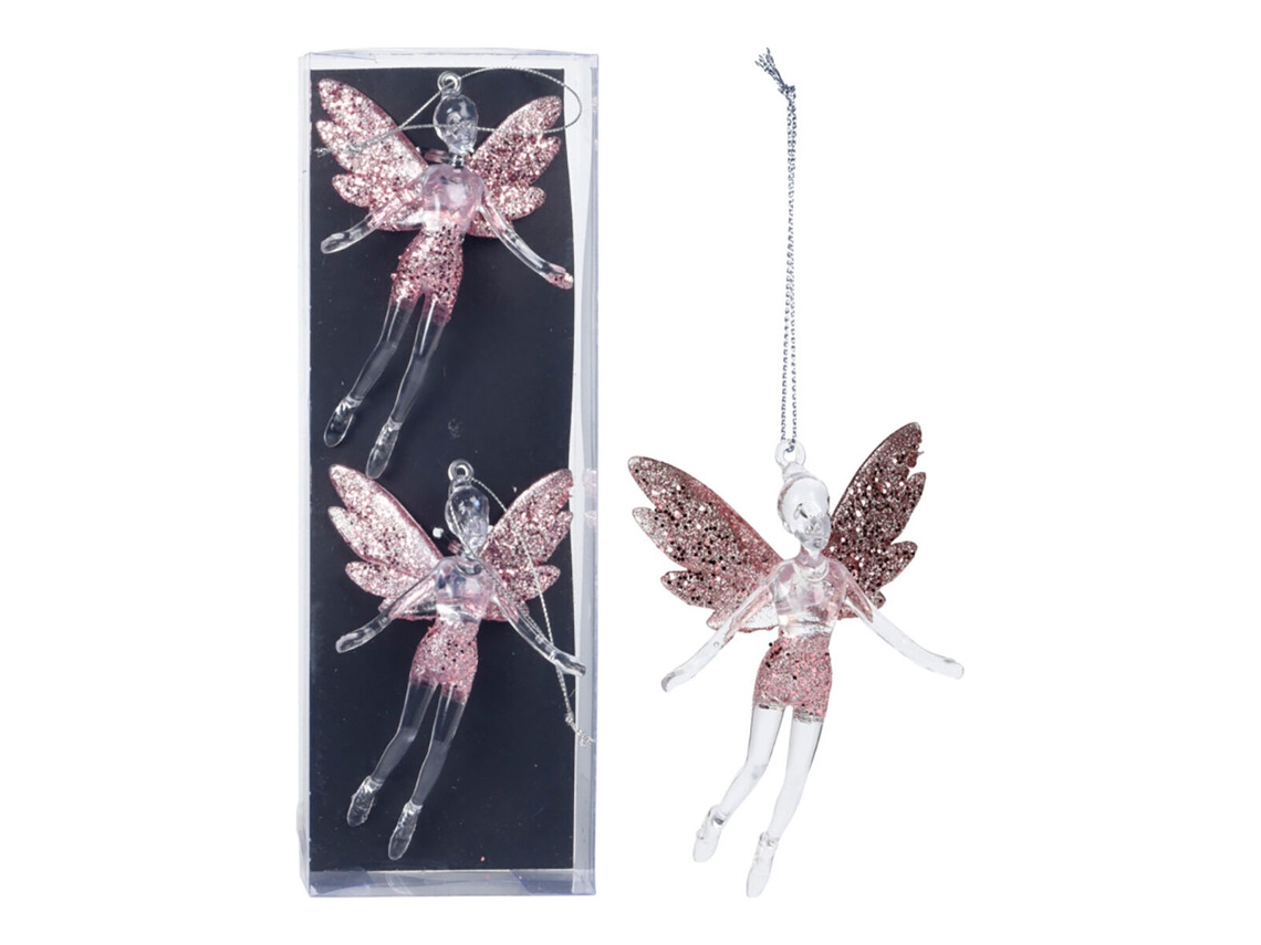 Christmas Decoration Cor de Rosa Árbol de Navidad Anjo Polipropileno 8 X 3 X 13 cm 2 Unidades