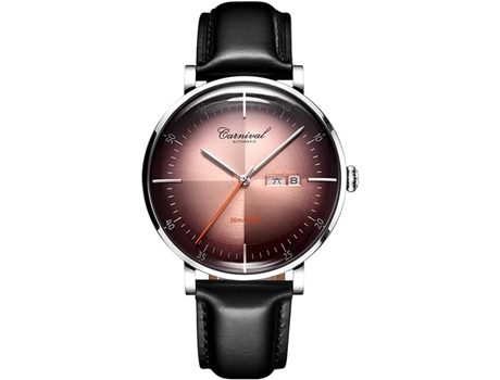 VEANXIN Brands Reloj automático con fecha y correa de cuero para hombre-Marrón plateado