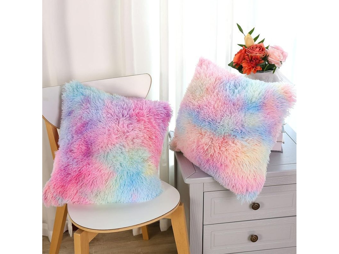 2026-linjou 2 Fundas De Almohada De Pelo Falso Suave Tie Dye Decorativas 40x40cm