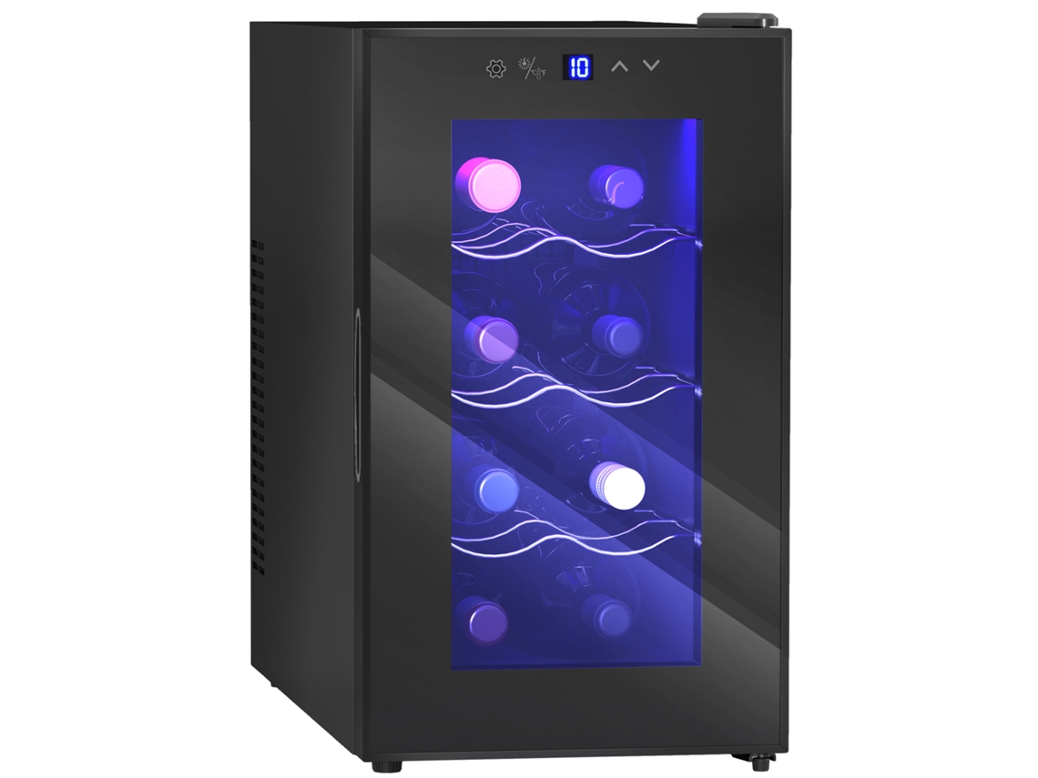 Bodega climatizada para 8 botellas con un rango de temperatura de 8 a 18 °C, puerta de cristal negro. ZENCORE SERVICES