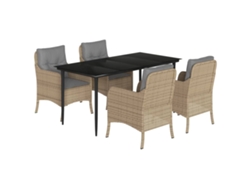 Conjunto 5 comedor de jardín VIDAXL con cojines ratán sintético beige