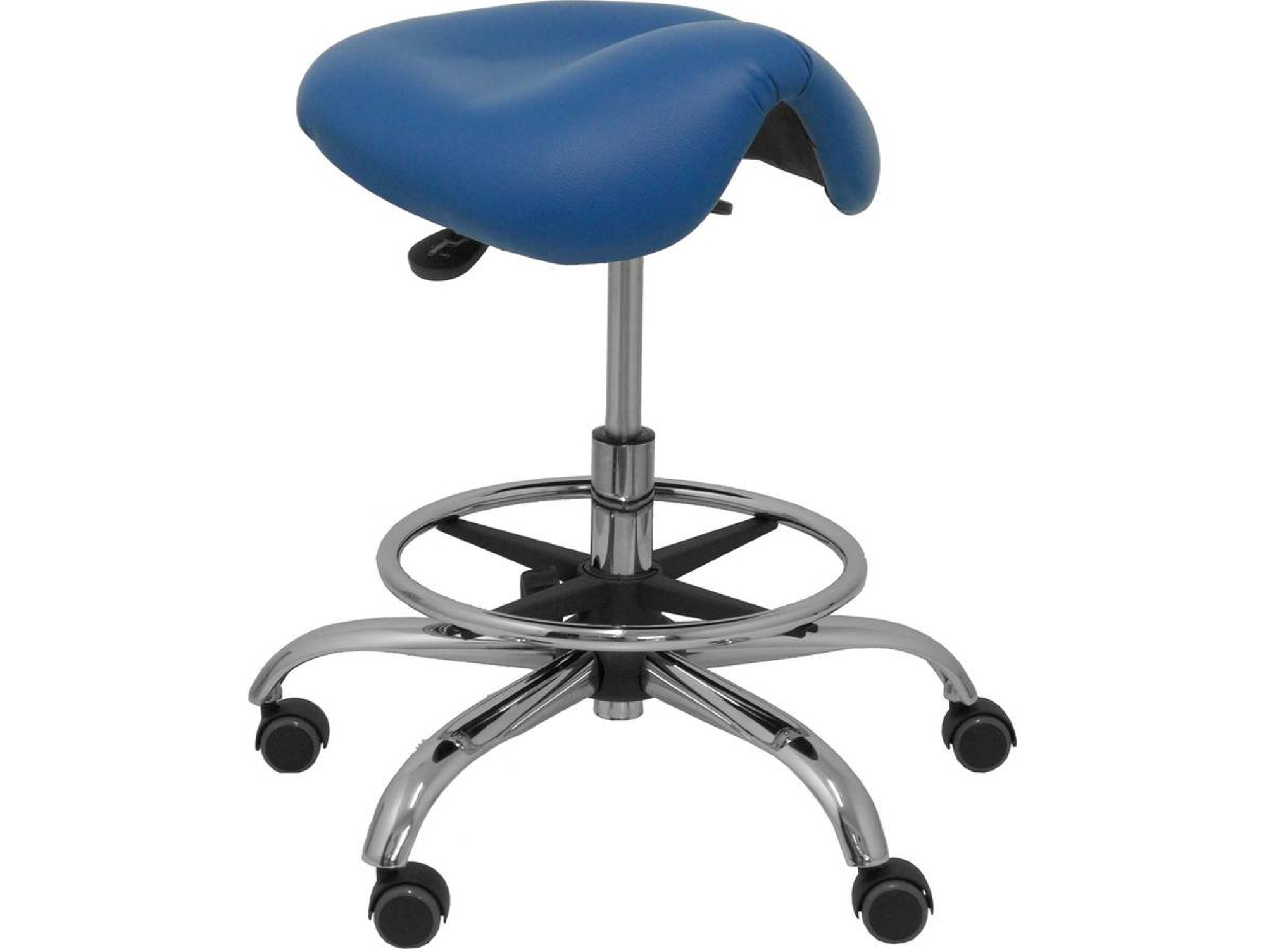 Taburete de Oficina PIQUERAS Y CRESPO Alatoz Azul Marino con ruedas para parqué (Similpiel)