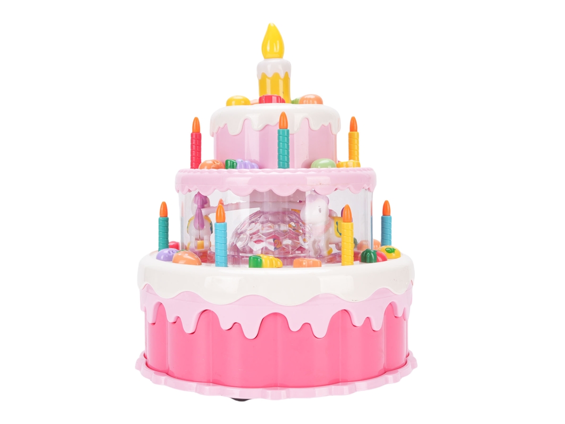 -juguete De Pastel De Cumpleaños Rotatorio Eléctrico Con Luces Y Música, Pastel Falso Con Velas Para Niños De 3+ Años, Rosa