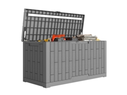 Caja De Almacenamiento Exterior De 379 L Con Cierre De Resorte De Gas, Madera Gris, 122,5 X 56 X 62 Cm.