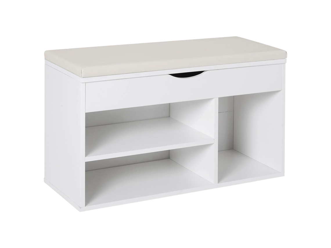 Banco Zapatero Con Asiento, Zapatero, Cajón Y Estantes, 80x30x47 Cm